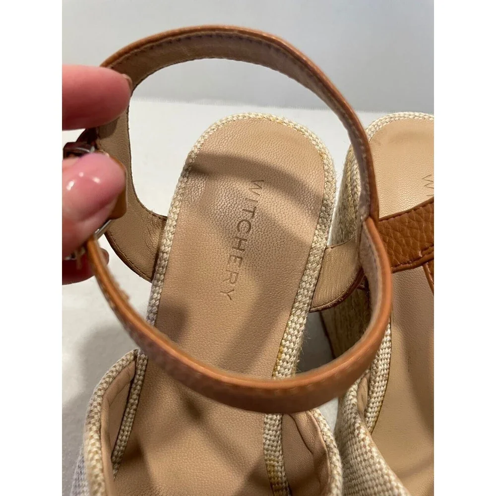 Witchery Juliet Espadrille Wedge Heel Sandals 40 US‎ 9.5 Cream Tan Ankle Strap